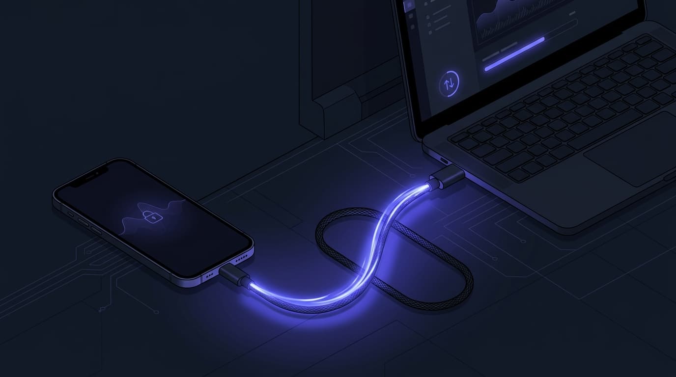 Conexão USB segura para limpeza e otimização de celular